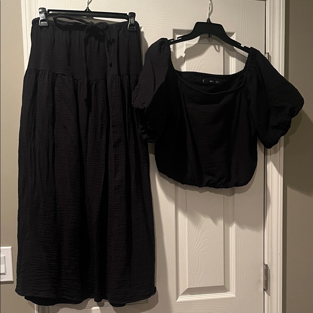 Mango black cotton skirt and cropped top set
